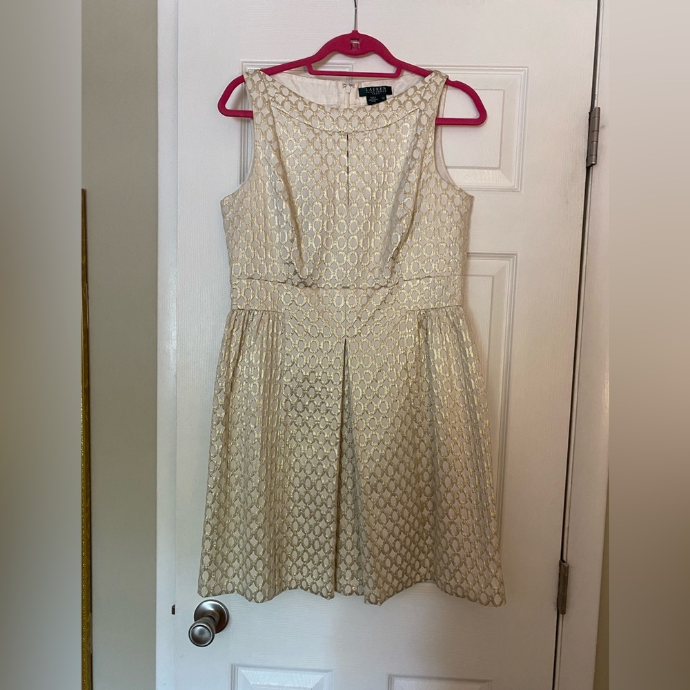 Lauren by Ralph Lauren Petite Gold Foil Cocktail Dress